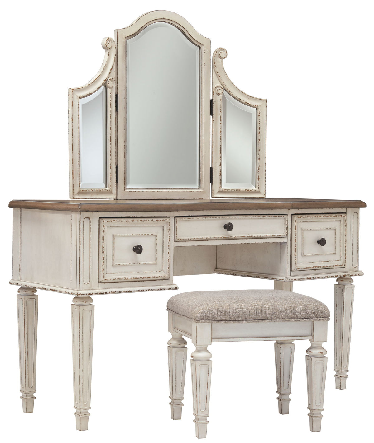 Realyn - Vanity/Mirror/Stool (Set of 3) - White / Brown / Beige - R&R Furniture Gallery (Fountain Valley, CA)