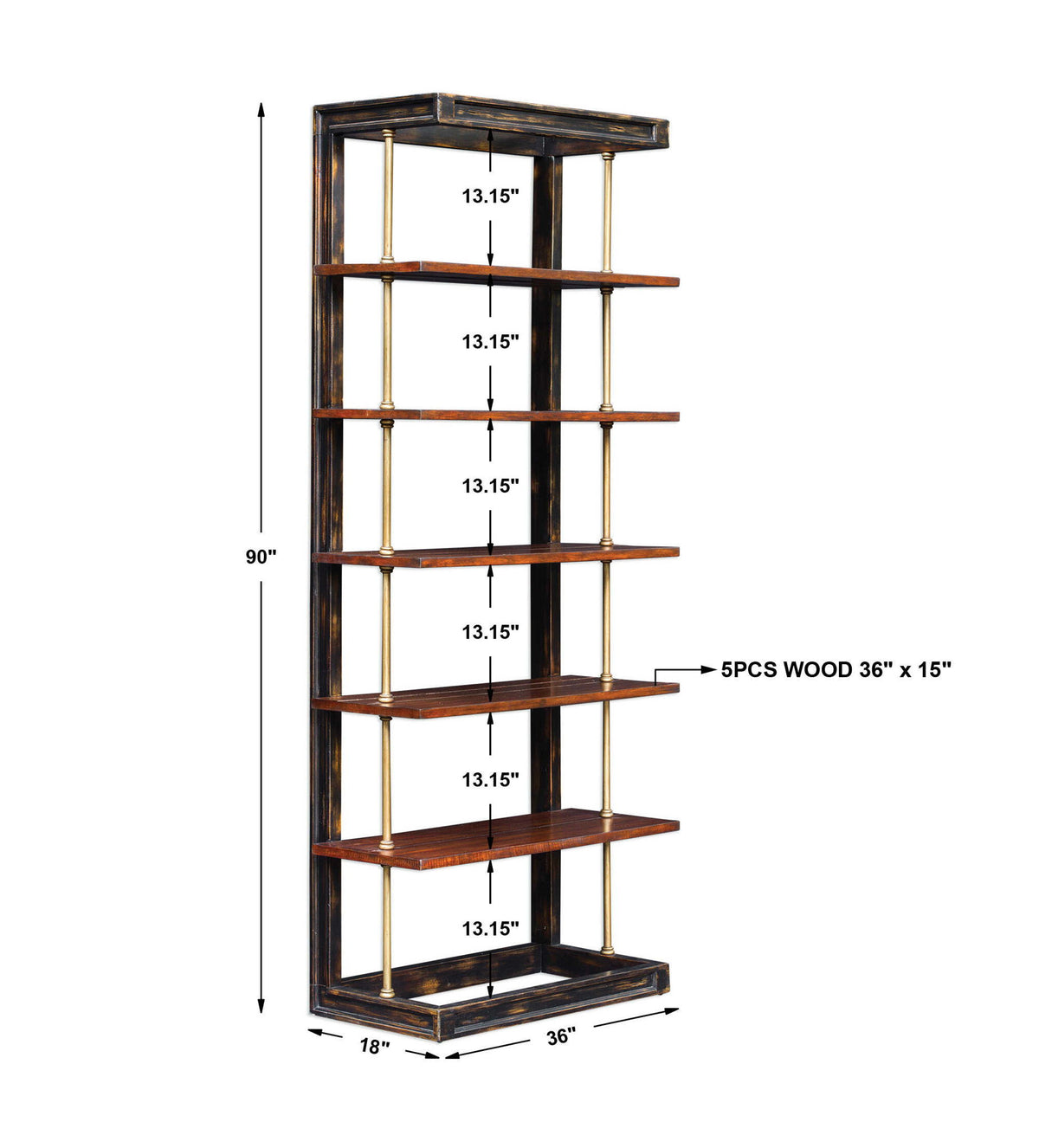 Hatcher - Etagere - Black / Brass / Woodtone