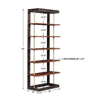 Hatcher - Etagere - Black / Brass / Woodtone