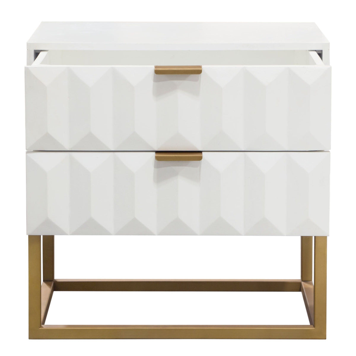 Spectrum 2-Drawer Solid Mango Wood Accent Table in White Finish w/ Gold Finished Iron Legs by Diamond Sofa