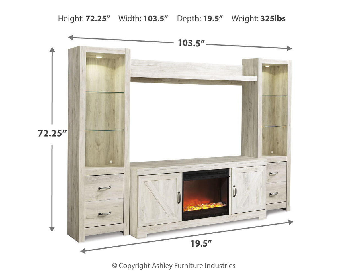 Bellaby Entertainment Center by Signature Design by Ashley, rustic TV console with storage cabinets and open shelving