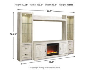 Bellaby Entertainment Center by Signature Design by Ashley, rustic TV console with storage cabinets and open shelving