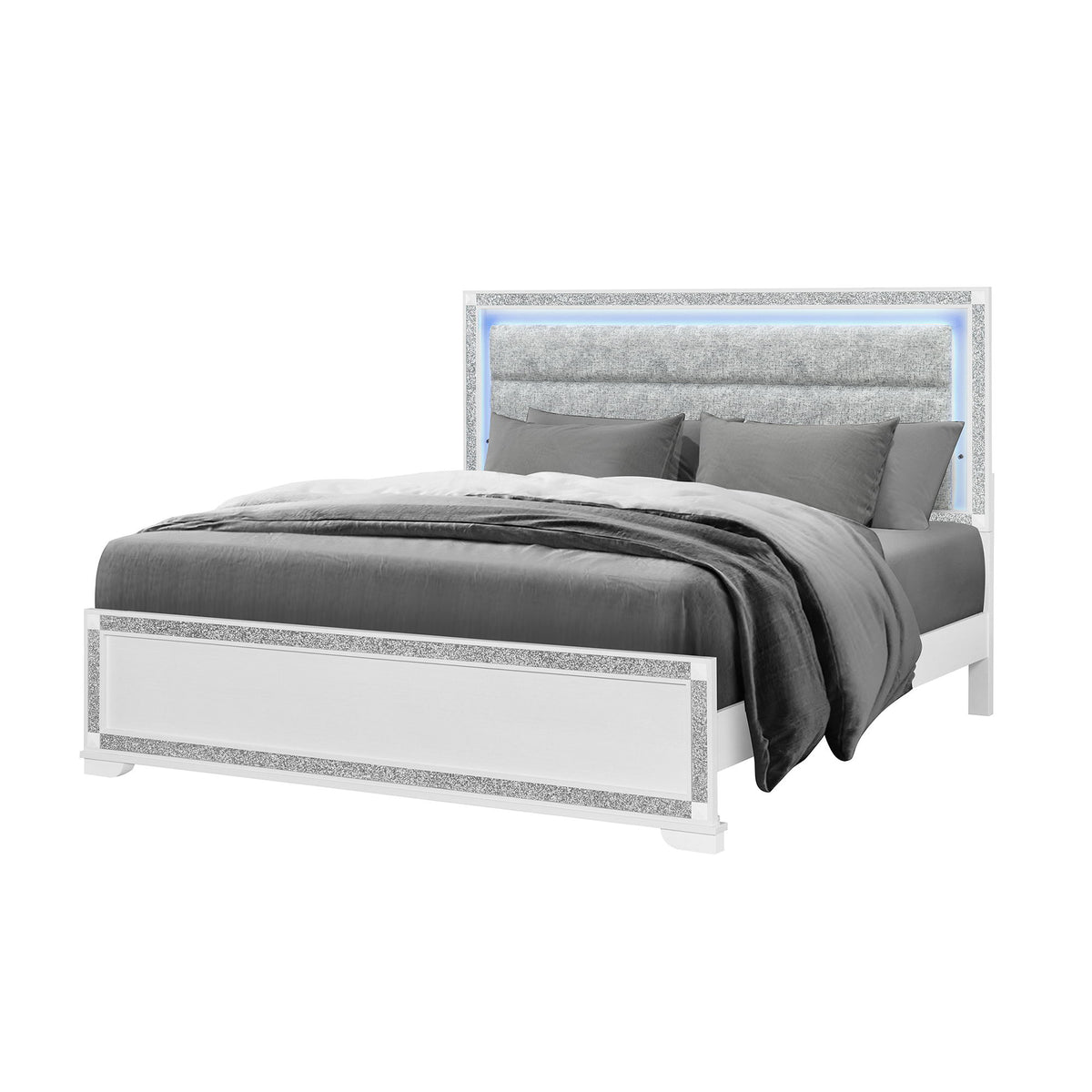 Soulmarie - Bed With LED Lighting And Padded Headboard
