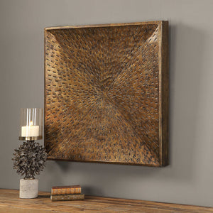 Uttermost Blaise wall art in antiqued bronze finish, featuring textured, decorative wall decor with elegant, artistic design.