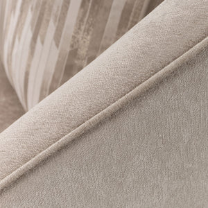 Michael Amini La Rachelle swivel chair with plush upholstery, modern design, and polished wooden base, shown from a front angle.