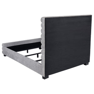 Queen Bed With Textured, And Tufted Headboard - Gray