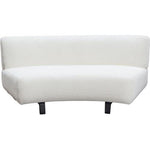 Vesper Curved Armless Sofa in Faux White Shearling w/ Black Wood Leg Base