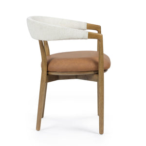 TOV Furniture Vina dining side chair with cognac and cream upholstery, featuring sleek modern design and wooden legs.