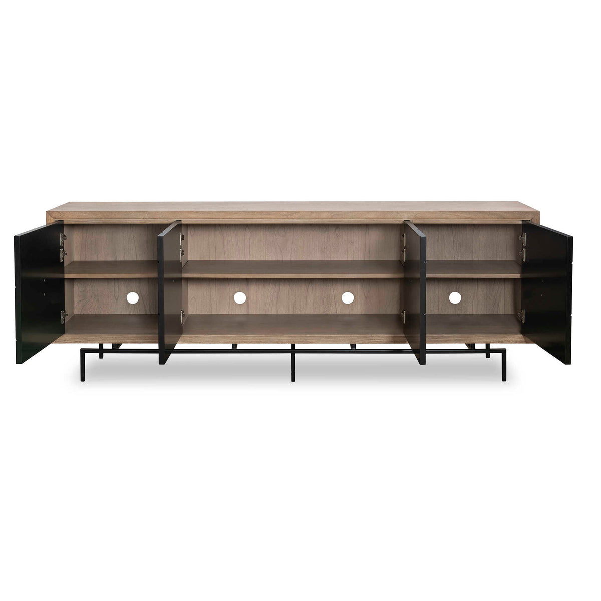 Interlace - 4 Door Cabinet - Black / Woodtone