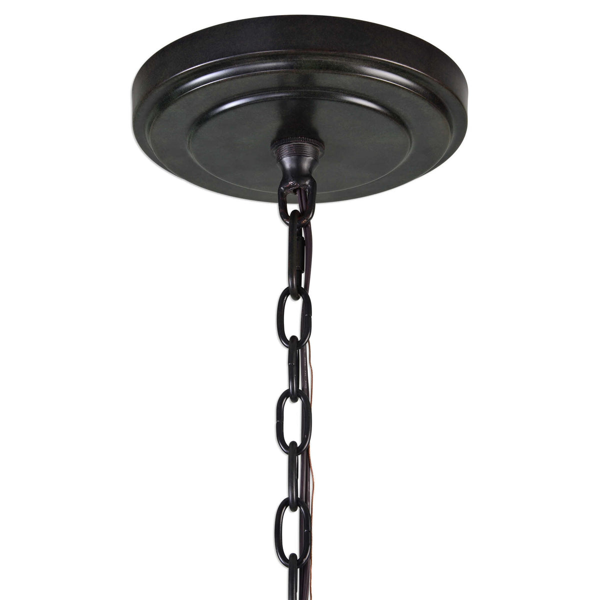 Black 12-light circle chandelier by Uttermost featuring modern design with sleek metal frame and integrated lighting.
