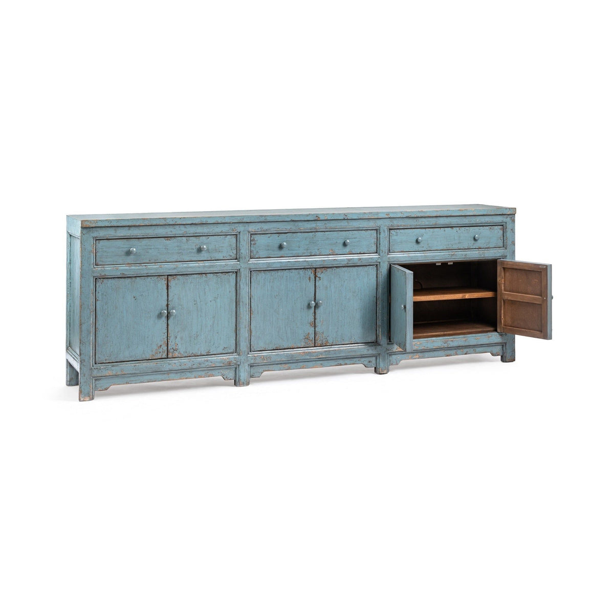 Classic Home Winford 3-drawer, 6-door buffet cabinet showing wooden finish and ample storage space.