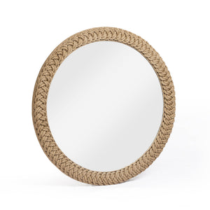 TOV Furniture Midge Rope Round Wall Mirror with woven rope frame, modern circular design, ideal for contemporary wall decor
