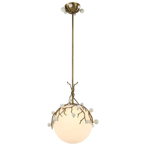 Budding Branches - Pendant - Light Antique Brass / White