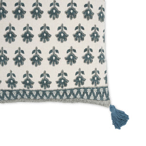 Blossom - 20" Printed Cotton Tassel Accent Cushion - Blue - R&R Furniture Gallery (Fountain Valley, CA)