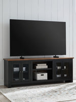 Wildenauer - XL TV Stand With Fireplace Option - Brown / Black - R&R Furniture Gallery (Fountain Valley, CA)