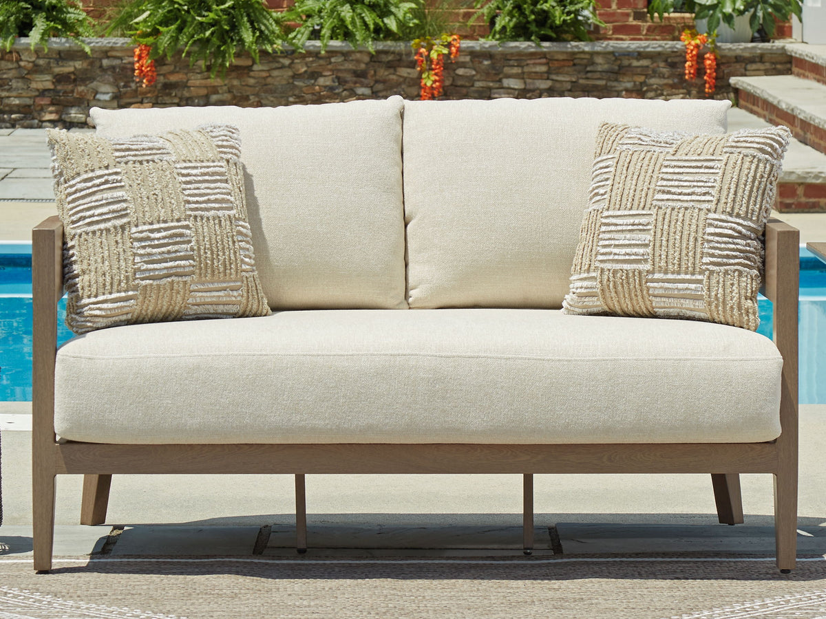 Serene Bay - Loveseat With Cushion - Dark Brown / White - R&R Furniture Gallery (Fountain Valley, CA)