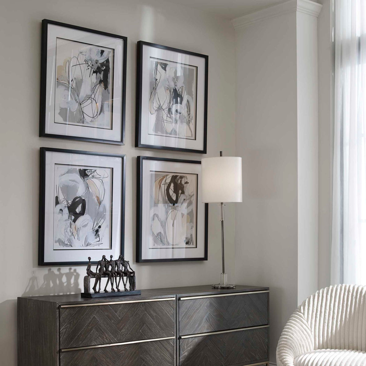 Tangled Threads - Abstract Framed Prints (Set of 4) - Silver