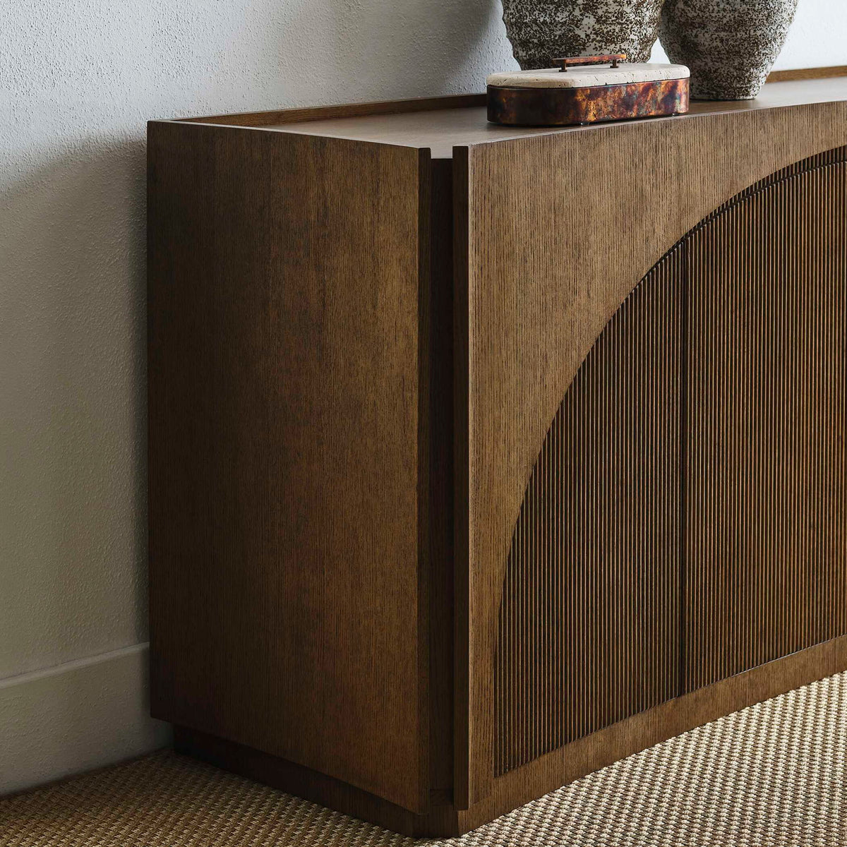 High Light - Lighted 4 Door Console Cabinet - Woodtone