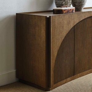 High Light - Lighted 4 Door Console Cabinet - Woodtone