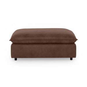 Classic Home Caplan upholstered ottoman with soft fabric and sturdy wooden legs in a modern, versatile design.