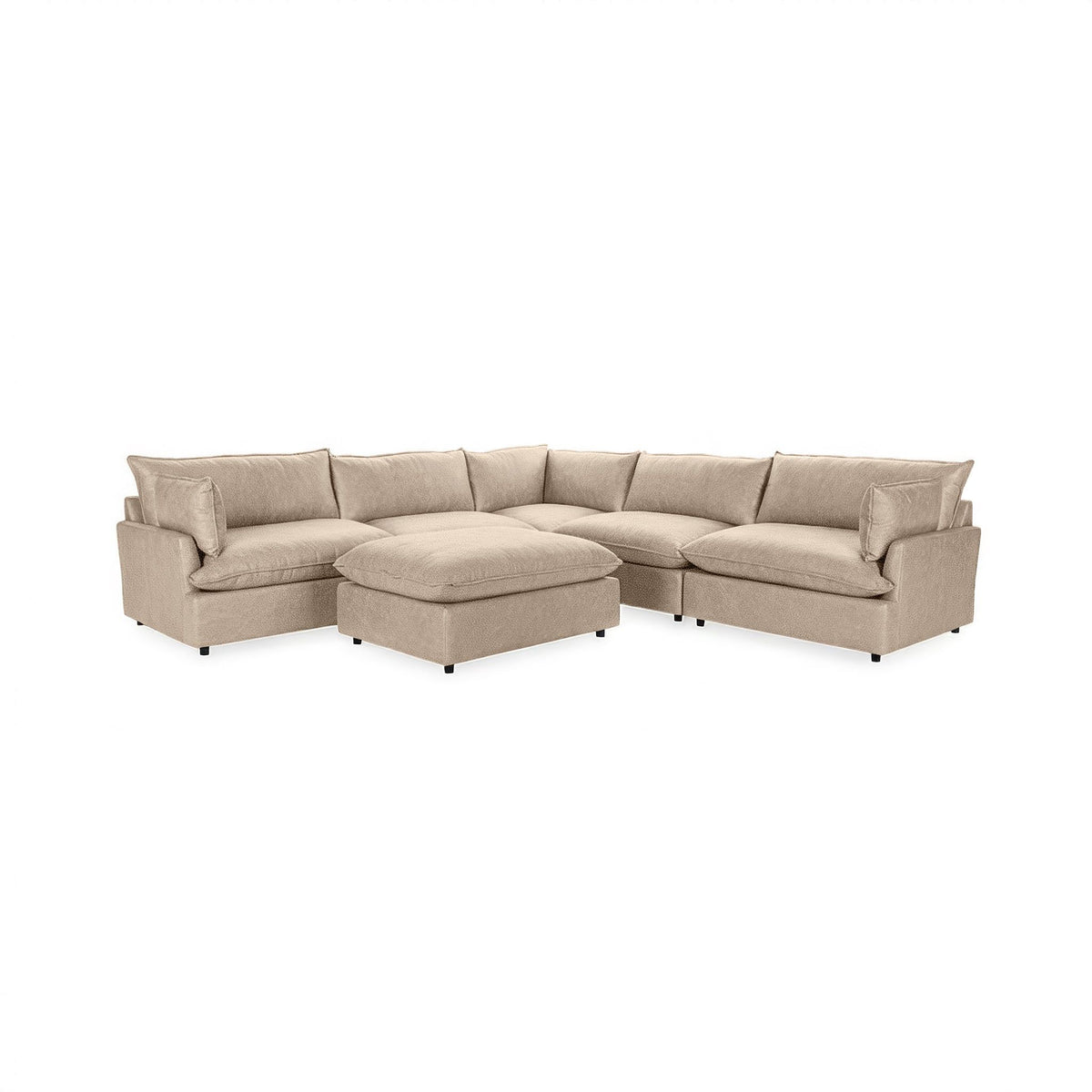 Classic Home Caplan 6-piece modular sectional with ottoman in a modern living room setting, showcasing versatile seating and stylish design.