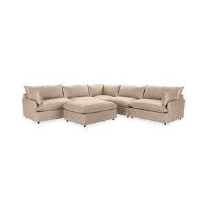 Classic Home Caplan 6-piece modular sectional with ottoman in a modern living room setting, showcasing versatile seating and stylish design.