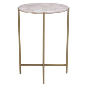 Mika Round Accent Table w/ Rose Quartz Top w/ Brass Base by Diamond Sofa