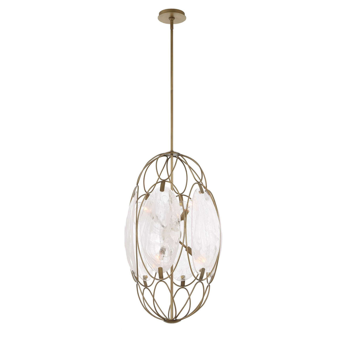 Valencia - 6 Light Glass Panel Pendant - Gold / White