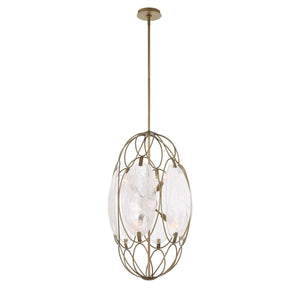 Valencia - 6 Light Glass Panel Pendant - Gold / White