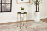 Eliska Round Green Marble Top Accent Side Table Antique Gold