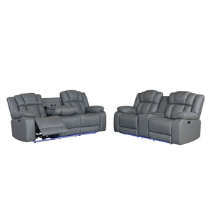 Raize - 10 Power Console Reclining Loveseat With LED And Immersive Sound - Gray