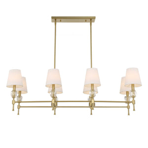 Uttermost Arques 8-light linear chandelier with white and gold finish, featuring modern design and sleek light fixtures.