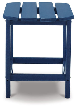 Signature Design by Ashley Sundown Treasure outdoor end table with a wooden top and metal frame, suitable for patio or garden use.