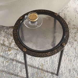 Kennington - Round Glass Accent Table - Black / Brass / Bronze