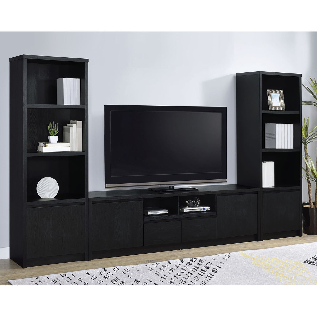 Sloat - 3 Shelf Media Tower With Cabinet Storage - Black