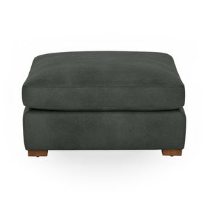 Classic Home Audrey upholstered ottoman with plush fabric and wooden legs, ideal for living room or bedroom decor.