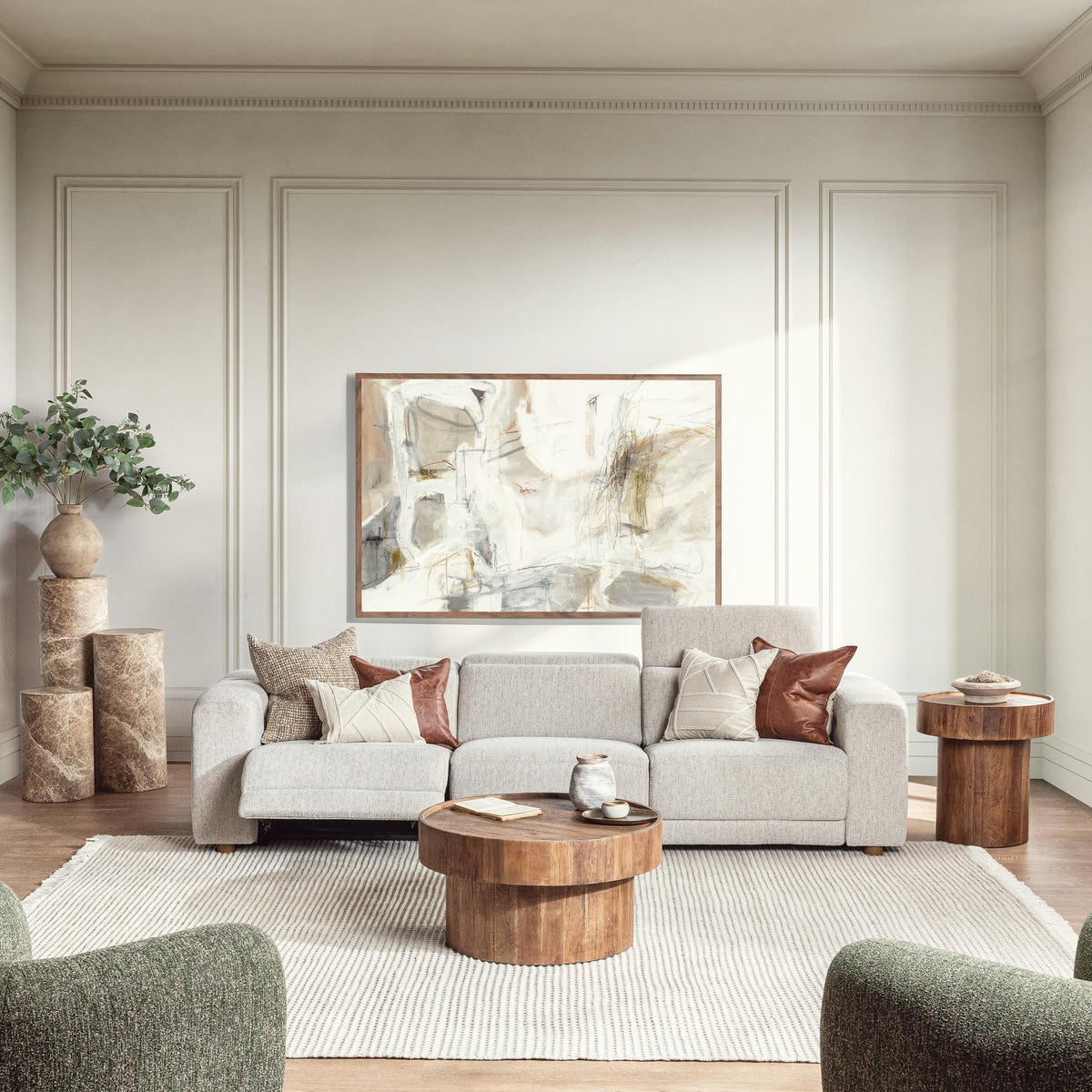 Beige Knoxville 3-piece stationary sectional sofa by Classic Home, featuring plush cushions and a modern design for comfortable lounging.