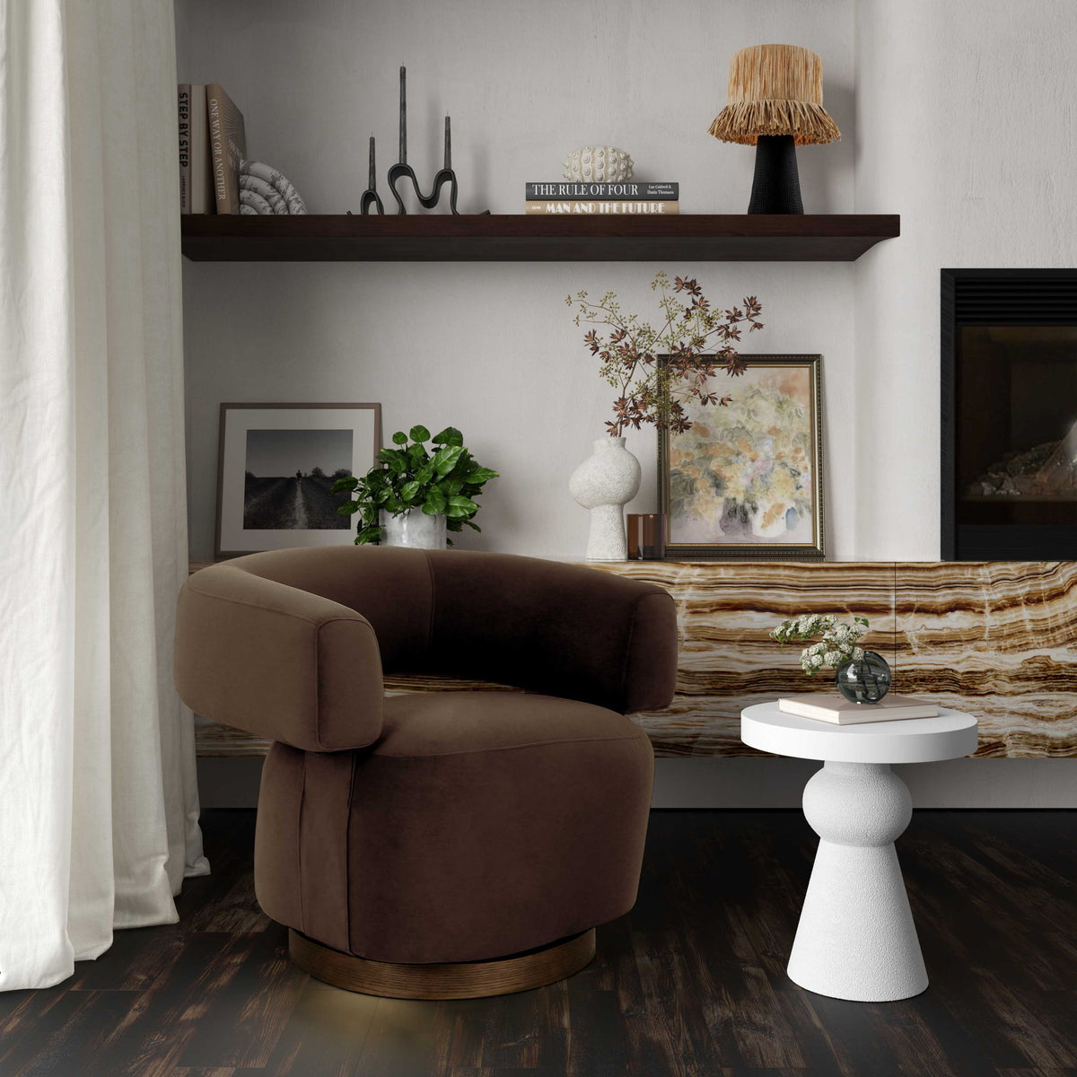 River - Performance Velvet Swivel Accent Chair - Chocolate Brown - R&R Furniture Gallery (Fountain Valley, CA)