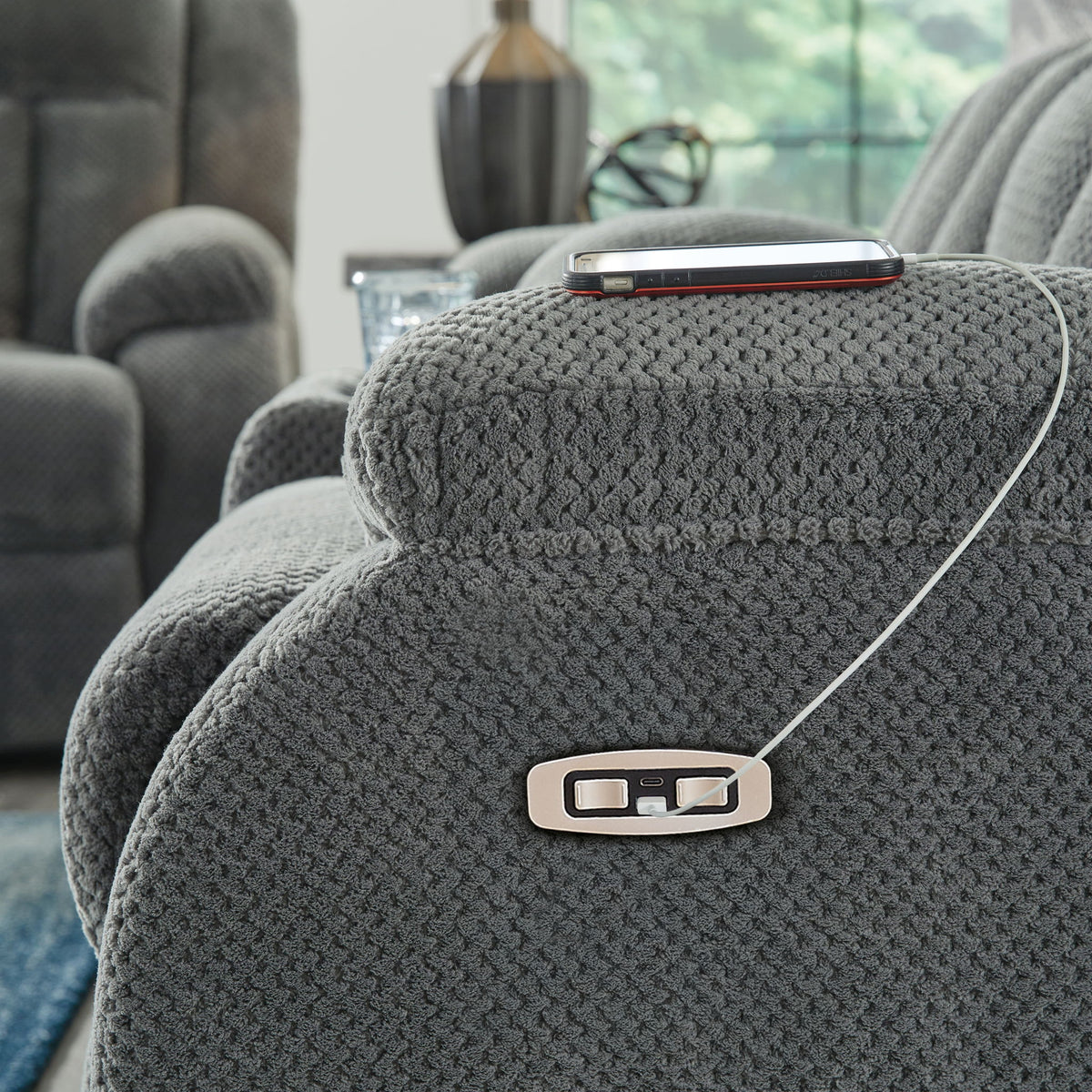 Observation - Reclining Power Sofa With Drop Down Table - Steel - R&R Furniture Gallery (Fountain Valley, CA)