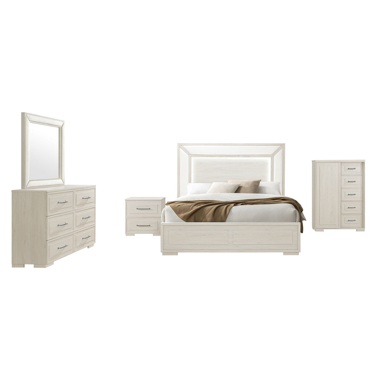 Ciara - King Bed With LED Panel Headboard, Low Profile Design - Beige
