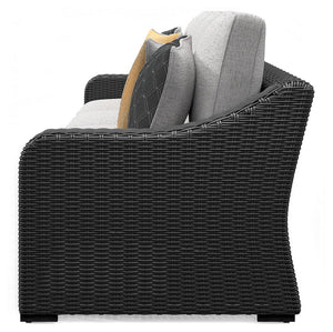 Beachcroft - 2-Piece Outdoor Loveseat with Cushion - Black / Light Gray - R&R Furniture Gallery (Fountain Valley, CA)