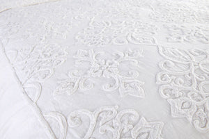Villa Reagan king duvet cover and shams in ivory and white bedding ensemble