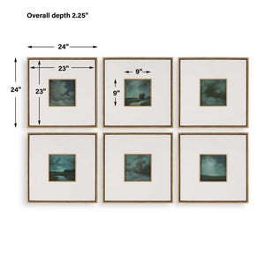 Evening Cumulation - Framed Canvases (Set of 6) - Blue / White