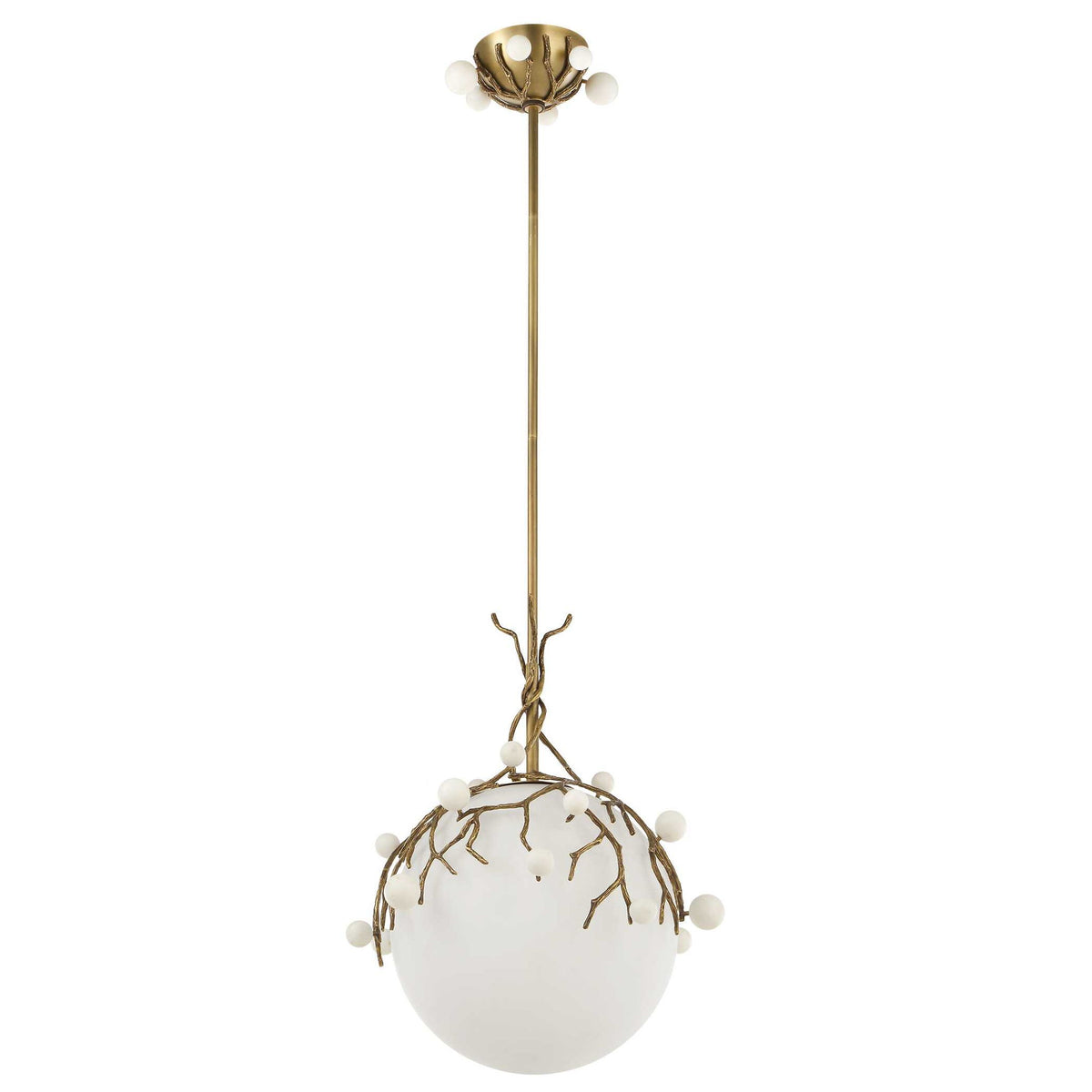 Budding Branches - Pendant - Light Antique Brass / White