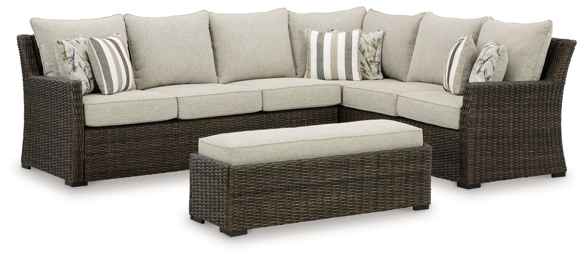 Brook Ranch - Sofa Sectional, Bench With Cushion (Set of 3) - Brown - R&R Furniture Gallery (Fountain Valley, CA)