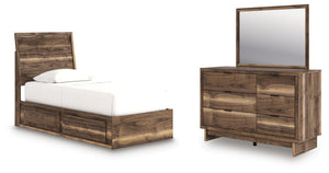 Chirason - 3 Pc. - Twin Panel Bed With Storage, Dresser And Mirror - Brown