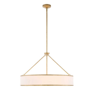 Uttermost Algiers 8-light gold and white drum pendant lighting fixture hanging from ceiling with modern design.
