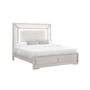 Ciara - King 5 Piece Bedroom Set With LED Lighting, Clean Lines And Upholstered Mirror - Beige