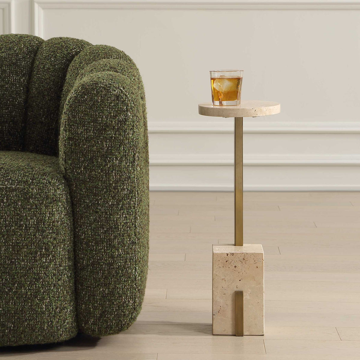Feranno - Travertine Accent Table - Brass