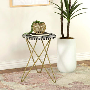 Top Accent Table With Mosaic Design, Circular Tabletop - Gold